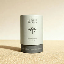 Ashwagandha 120 Capsules canister in natural light – Ancient Therapy, organic herbal supplement