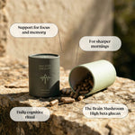 Ancient Therapy Lion's Mane capsules on stone with daily cognitive ritual benefits