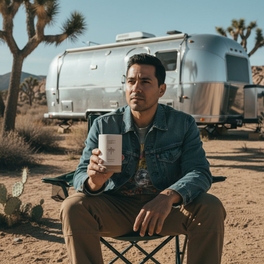 Man holding Tongkat Ali canister outdoors – Ancient Therapy
